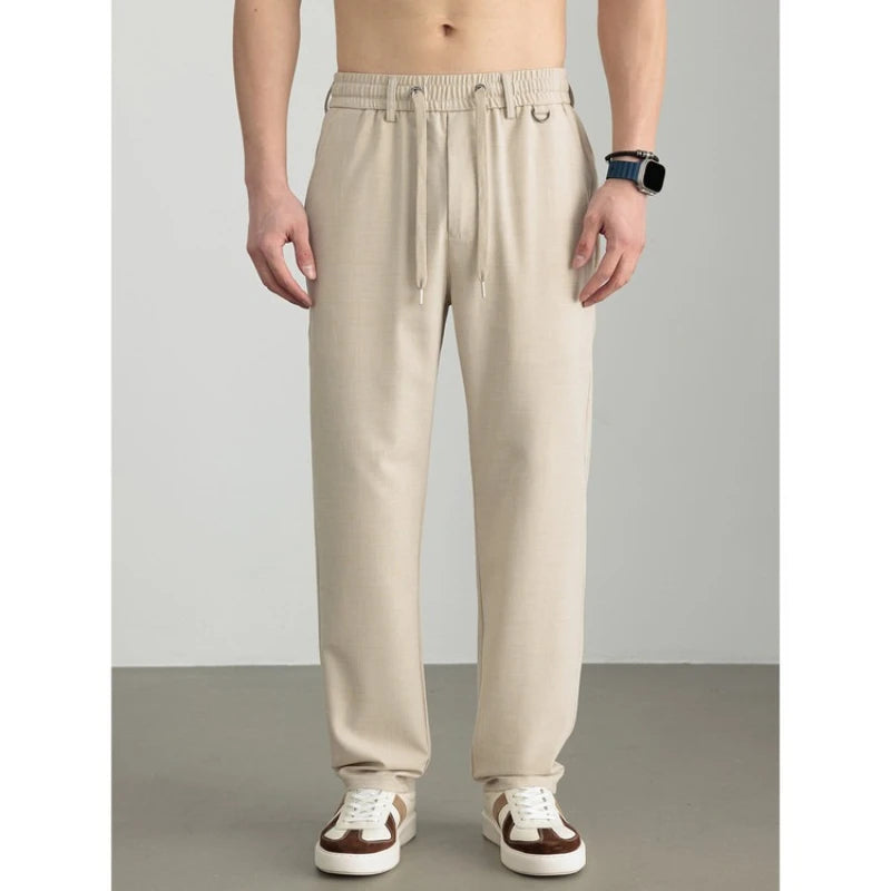 Mens Big and Tall Dress Pants Linen Blend Tencel Straight Leg Chinos Summer Business Casual Trousers with Stretch XL-7XL