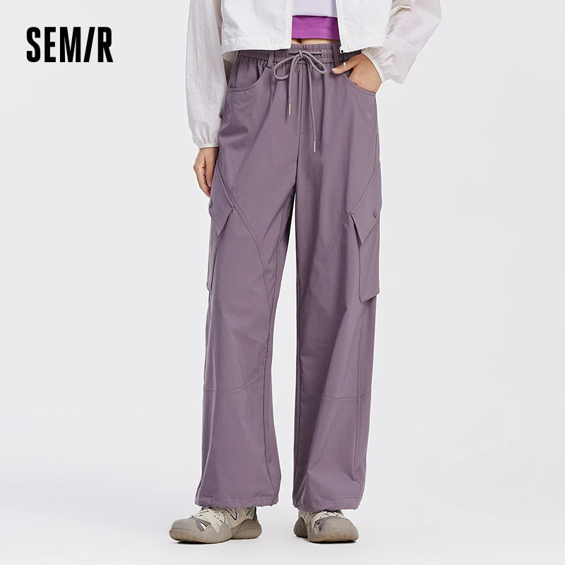 Semir Women Pants Solid Drawstring Wide Leg Split Detail Long Leg Look 2026 Autumn Cargo Style Outdoor Casual Trousers