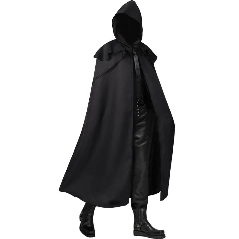 2026 Men's Black Medieval Retro Hooded Robe, Festival/performance Cosplay Costume, Red Cape Long Jacket, Blue and Green Cloak