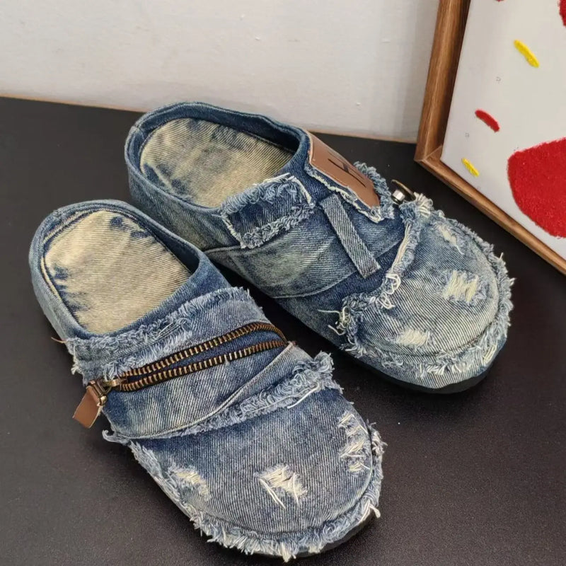 Men's Slip on Canvas Mules Casual Shoes Summer Fashion Soft-Sole anti Slip Breathable lightweight Outdoor Walking Semi-Slippers