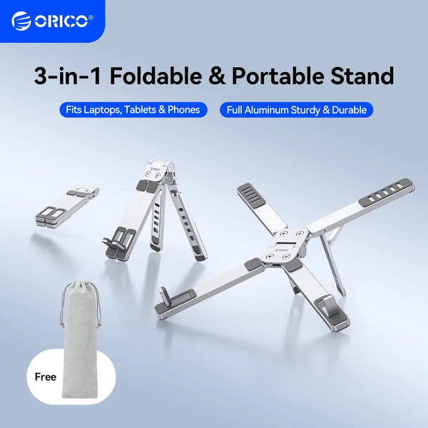 ORICO 3 in 1 Portable Laptop Aluminum Stand For Macbook Air Pro Foldable Notebook Macbook Pro Tablet Phone Stand Free Bag