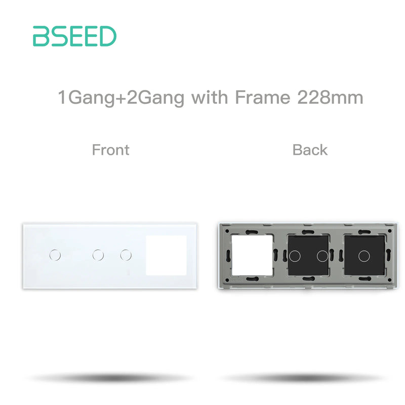 BSEED EU Standard Touch Light Switch Panel With Wall Socket Frames 228mm Metal Base Included Glass Frame Without Switch Part