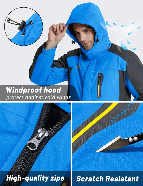 TACVASEN Winter Heavyweight Fleece Lined Parka Waterproof Men Ski Snowboard Jackets Windproof Removable Hoodie Coats Windbreaker