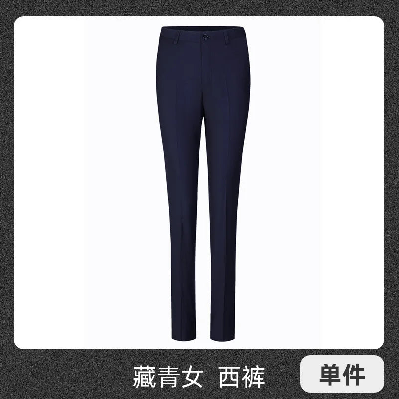 2026 New Women's Blue Plain-colored Slacks, Non-iron Men's Business/office Formal Trousers, Available in Black, Gray.
