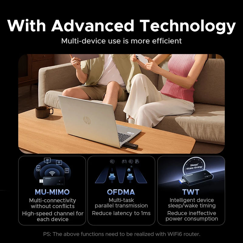 UGREEN WiFi Adapter AX1800 WiFi6 5G&2.4G Dual-band USB3.0 WiFi for PC Laptop Wifi Antenna USB Ethernet Receiver Network Card