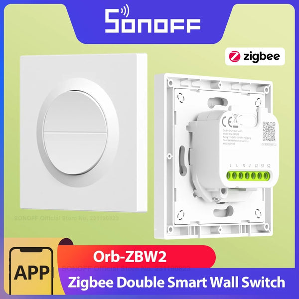 SONOFF Orb-ZBW2 Zigbee 2-Gang Smart Wall Switch MINI-ZB2GS-E 2-Channel 16A Total Load Zigbee Router Signal Booster Detach Relay