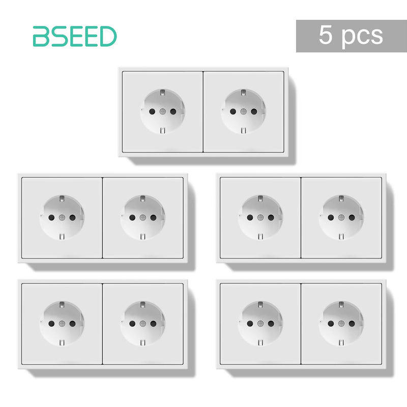 BSEED E Series 1/3/5 Pack Double Wall Sockets Electrical Power Outlets Bulk Set White Black Plastic Frame Kid Protection 16A