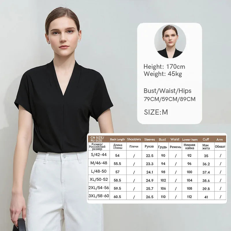 អាវយឺត AMII Minimalism រដូវក្តៅឆ្នាំ ២០២៦ សម្រាប់នារី រចនាបថបុរាណ ក V ដៃខ្លី អាវ និងអាវយឺតលាត 12312013