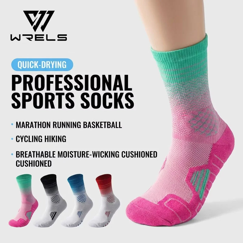 WRELS 1/2/3 Pairs Basketball Socks Cushioned Compression Crew Athletic Socks Arch Support Moisture Wicking Running Sports Socks