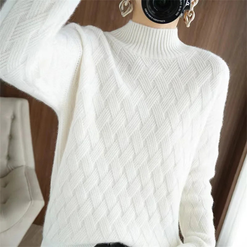 Autumn Winter Half High Neck Pullover Sweater For Women's Bottom New Loose Knitted Tops Long Sleeved Warm Pull Femme Clothes