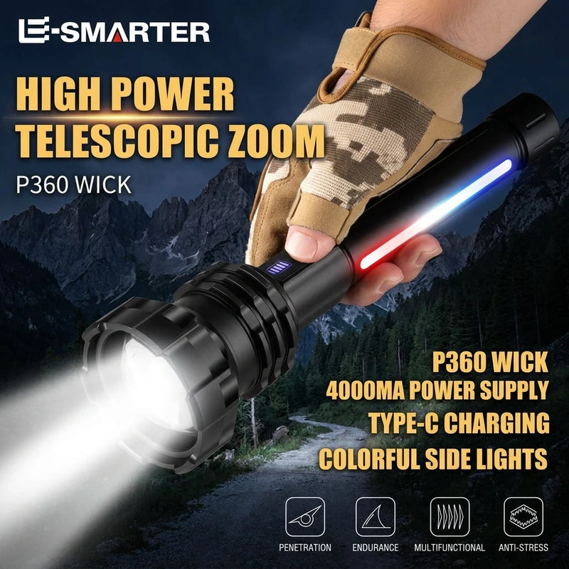 ពិល LED ចម្ងាយឆ្ងាយ P70 សម្រាប់ប្រើប្រាស់ក្រៅផ្ទះ ភ្លឺខ្លាំង ធ្វើពីអាលុយមីញ៉ូម សម្រាប់បោះតង់ ល្បាតសង្គ្រោះបន្ទាន់ អាចសាកបាន ជាមួយនឹងសមត្ថភាពបាញ់បានឆ្ងាយ