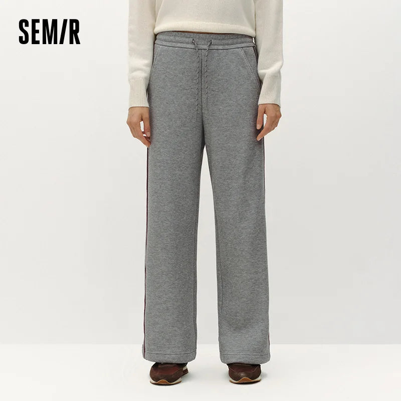 Semir Women Casual Pants Color Block Fleece Lined Wide Leg Sport Style 2026 New Winter Daily Wear Urban Casual Style