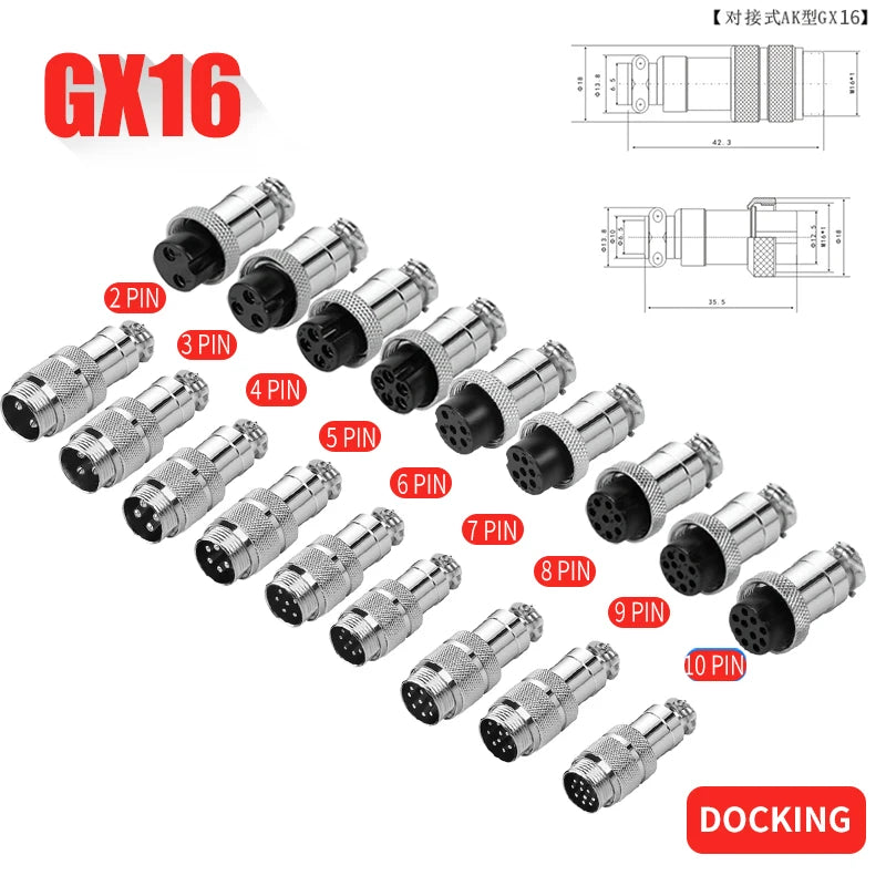 5/10/20Set GX12 GX16 GX20 2 3 4 5 6 7 8 9 10 12 14 15 Pin Male&Female Docking Aviator Aviation Plug Rear Nut Socket Connector