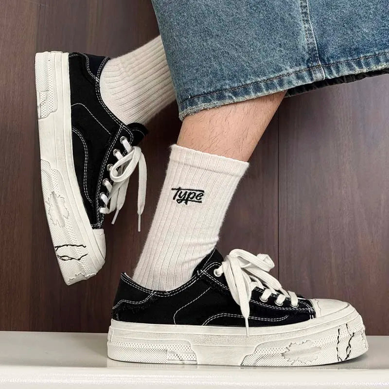 Men's Thick-sole High quality Canvas Casual Shoes Four seasons New Breathable Light Soft-sole Outdoor Walking Sports Board Shoes