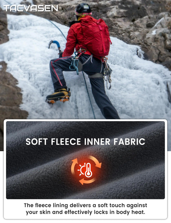 TACVASEN Men's Winter Fleece Lined Hiking Pants Waterproof Softshell Cargo Pant 6 Zipper Pockets Thermal Trekking Skiing Trouser
