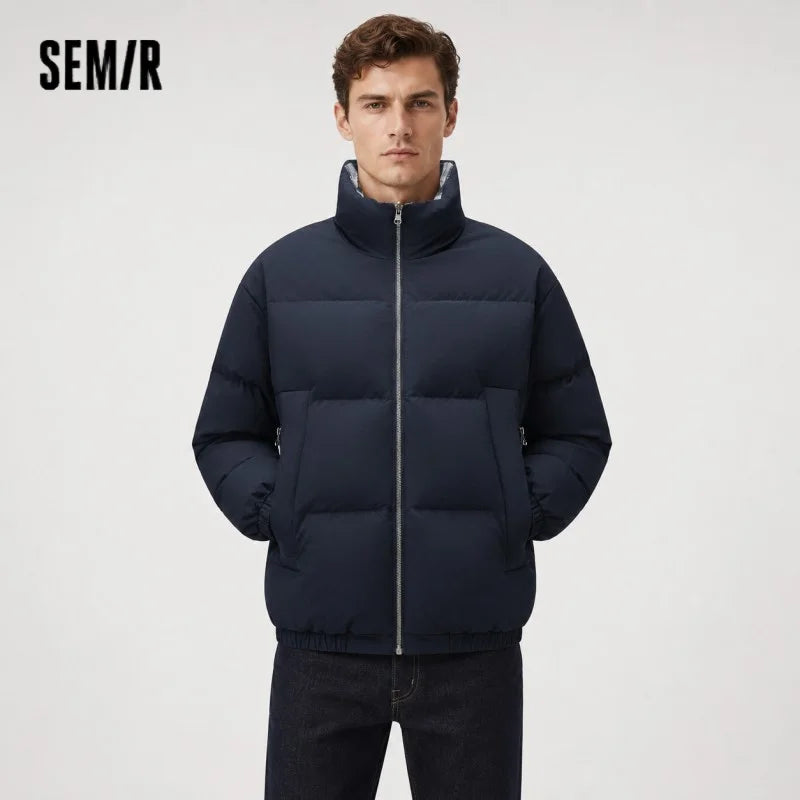 Semir Reversible Down Coat Vintage Plaid Stand Collar Men 2026 Winter 80 Fill Power Casual Stylish Warm Functional Outerwear