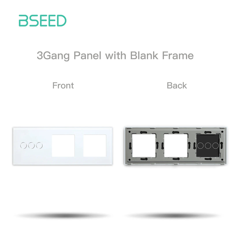 BSEED Crystal Light Switch Panel With Double Wall Socket Frames 228mm Metal Base Included Gass Frame EU Standard