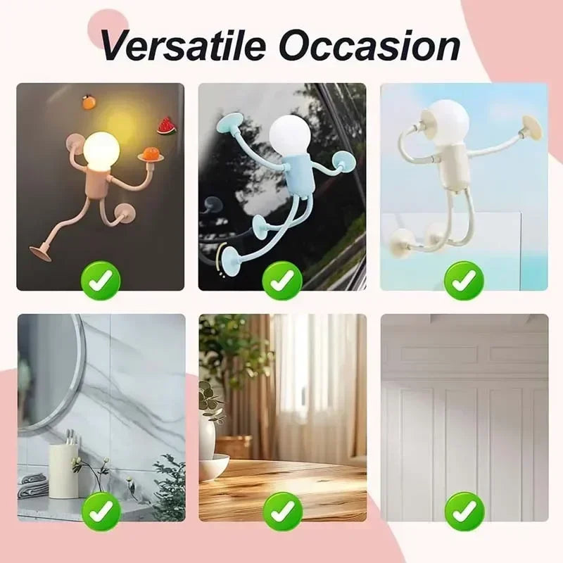 Cute Modern Mini Tabletop Desk Lamp with Suction Cup Night Light Portable Cartoon Sportsman Bulb Bendable Shelves Decor