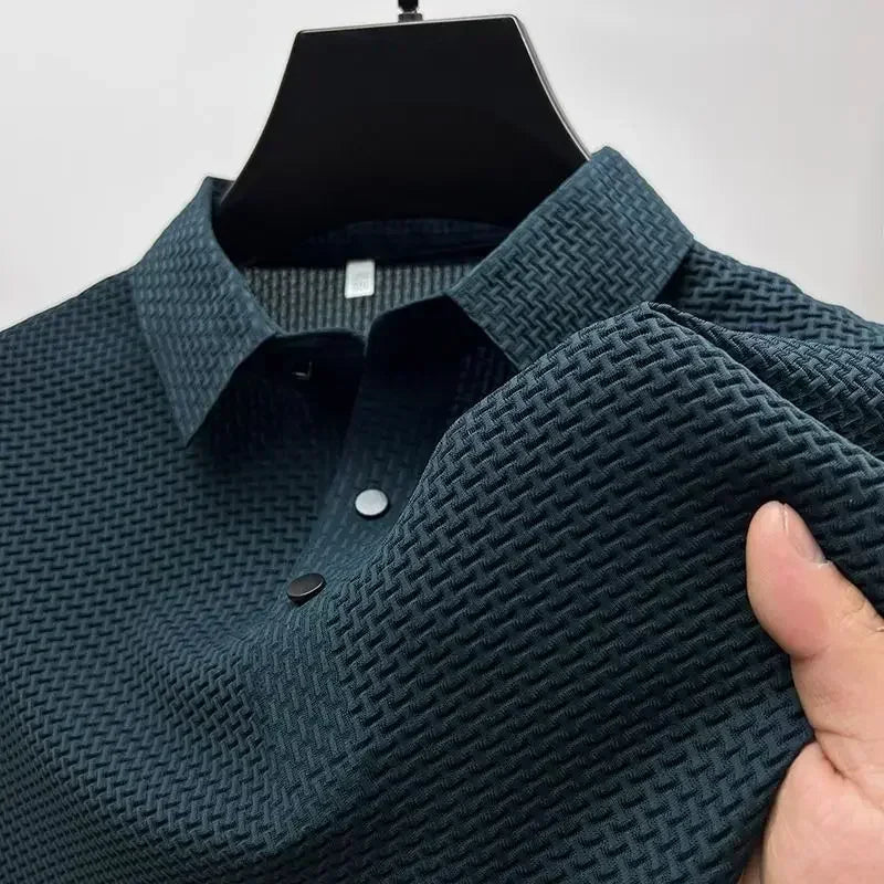 【High-quality】Asian Sizes Summer New Men's Lop-up Hollow Short-sleeved Polo Shirt Ice Silk Business Casual Sweat-absorbing Top
