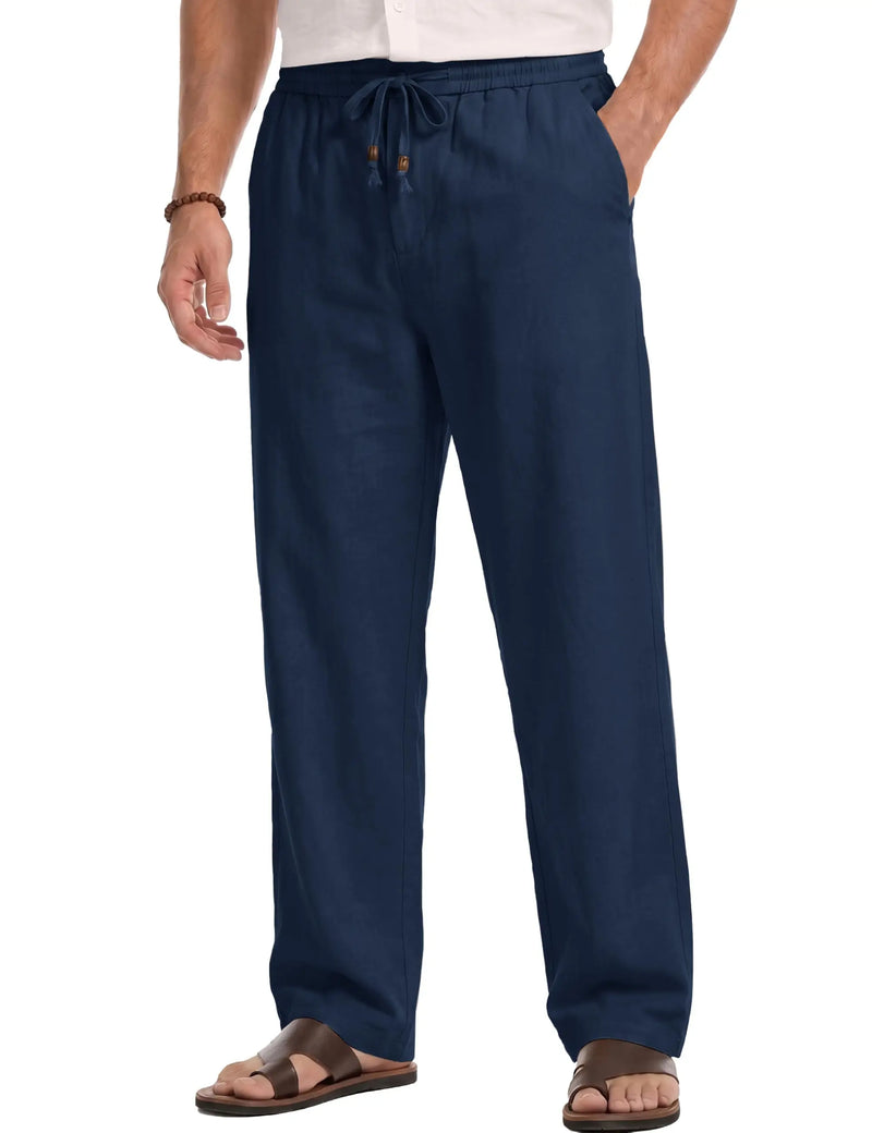 TACVASEN Mens Cotton Pants Casual Loose Fit Summer Beach Pants Lightweight Elastic Drawstring Waist Trousers with Pockets 2026