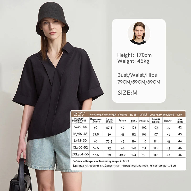 អាវ Amii Minimalist សម្រាប់ស្ត្រី ពណ៌រឹង ក V រចនាកអាវបត់ចុះក្រោម រលុង ស្ទីល Lyocell អាវ 12522053