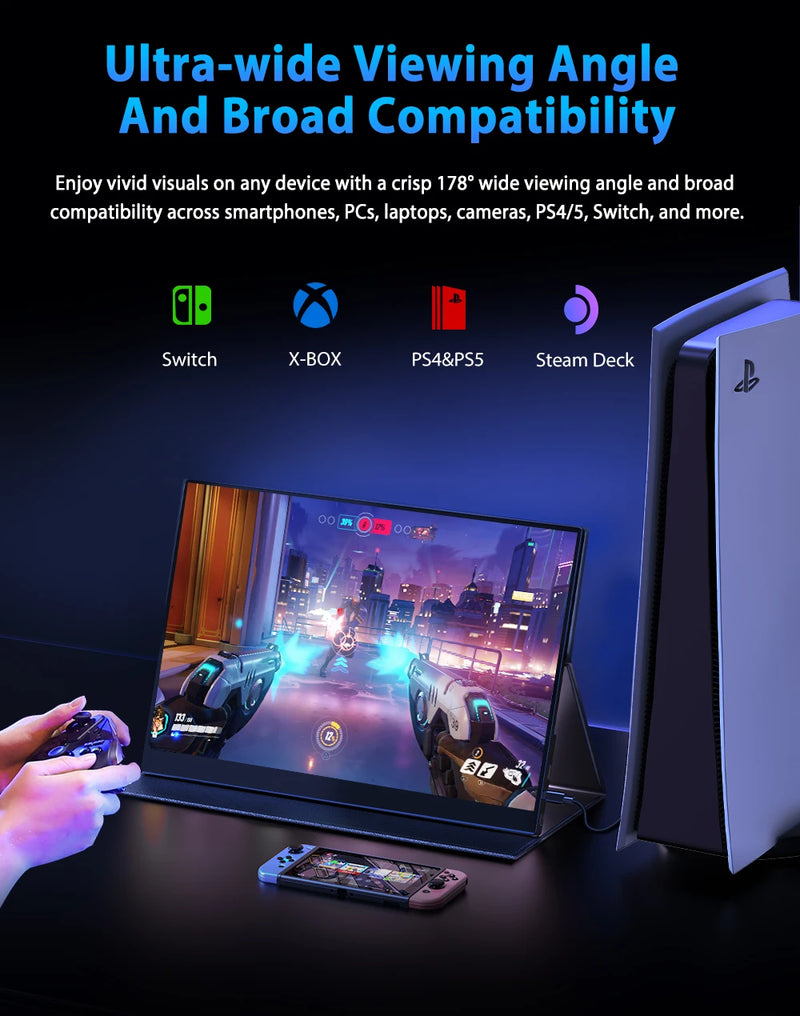 UPERFECT 16" 2K Portable Monitor 2560*1600 16:10 100%sRGB 500Cd/m² 120Hz Gaming Display For Xbox PS5 Switch Laptop Mac Phone