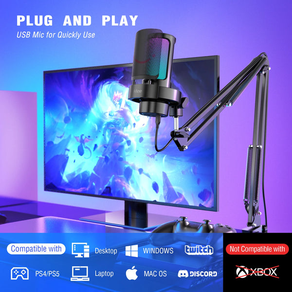 ឈុតមីក្រូហ្វូន USB FIFINE ជាមួយ Boom Arm និង Pop Filter សម្រាប់ថត និងផ្សាយលើ PC/Mac បិទសំឡេងរហ័ស និងរន្ធដោតកាស-A8T