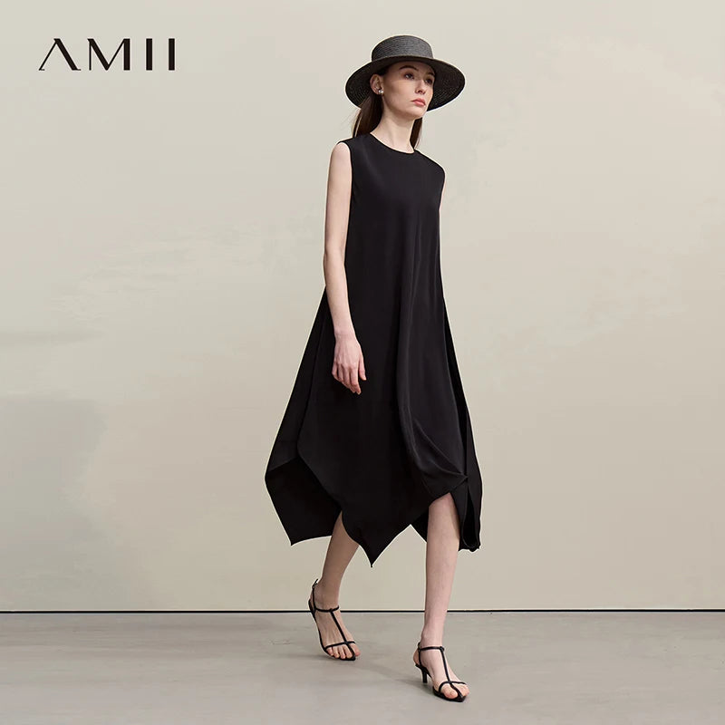 រ៉ូបដៃខ្លីសម្រាប់នារី Amii ឆ្នាំ២០២៦ រដូវក្ដៅថ្មី កមូល ផ្អៀង មីឌី រ៉ូបថ្ងៃឈប់សម្រាកធម្មតា រលុង សម្រាប់នារី 12652022