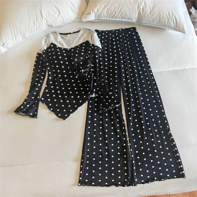 ឈុតគេង Pijama Feminino Chest Pad Sleepwear Pajama Sets កោះថ្មី Velvet Thicken Pajama Woman រដូវរងាដៃវែង Loungewear Pyjama