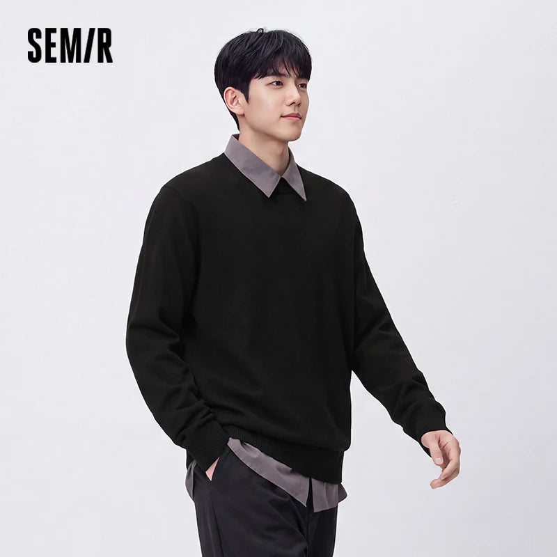 Semir Men Sweater Merino Wool Crew Neck Soft Warm Pullover Winter Solid Color Comfortable Casual Base Layer Knitwear