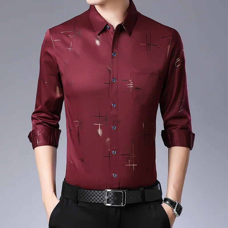 2026 Men's Casual and Fashionable Long Sleeved Printed Shirt, Non Ironing and Wrinkle Resistant Business Top. Asian sizes M–4XL