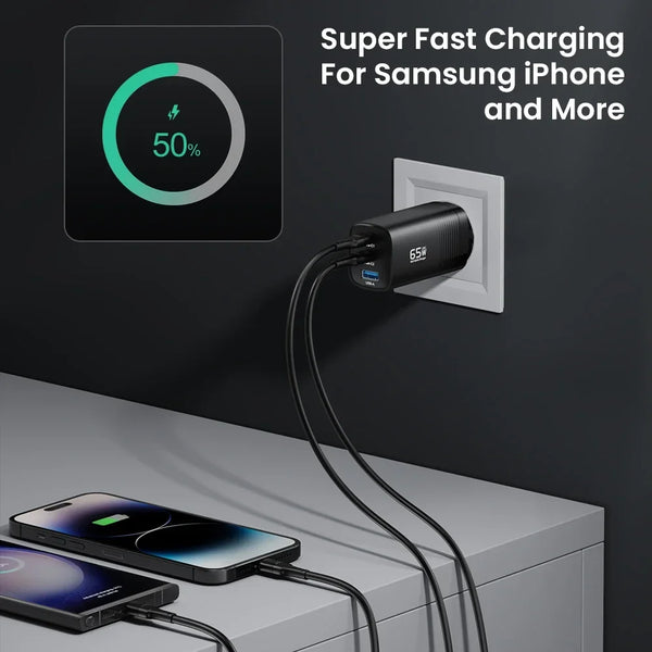 ឆ្នាំងសាក GaN USB Type C 65W សាកលឿន QC3.0 PD3.0 សម្រាប់ iPhone 14 13 Pro Xiaomi Laptop PPS ឆ្នាំងសាកលឿនចល័ត 45W សម្រាប់ Samsung