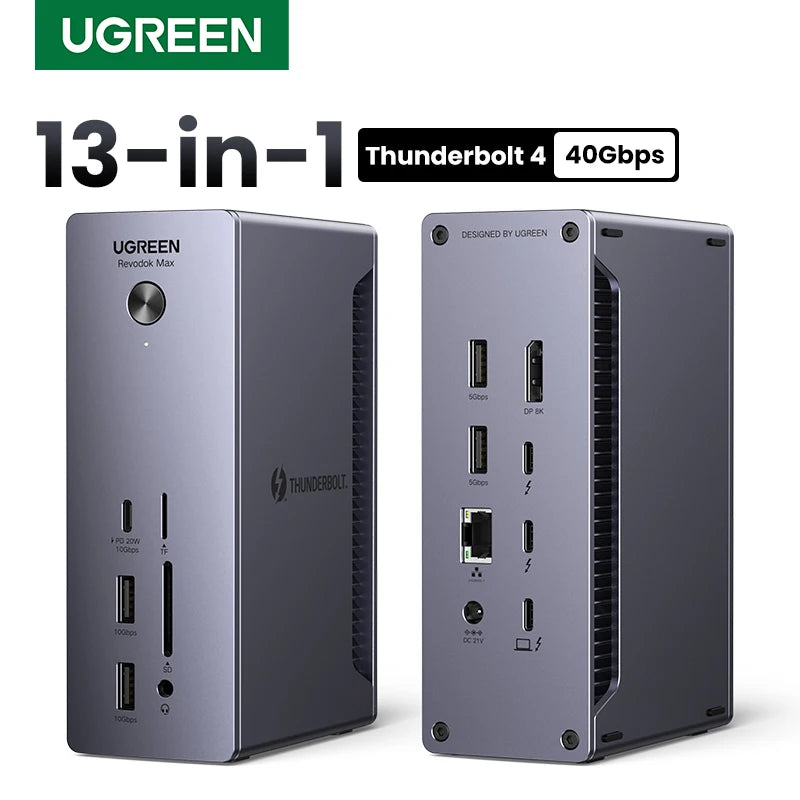 UGREEN Thunderbolt 4 Dock with EU Adapter 13-in-1 40Gbps Docking Station Dual 4K60Hz Single 8K30Hz 2.5G Ethernet for Laptop Mac