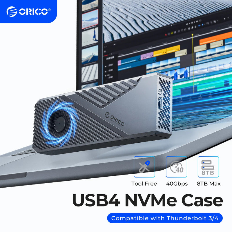 ORICO USB4 40Gbps Enclosure with Cooling Fan 8TB PCIe4.0 NVME Enclosure Aluminum Compatible Thunderbolt 3/4 for mac mini iMac