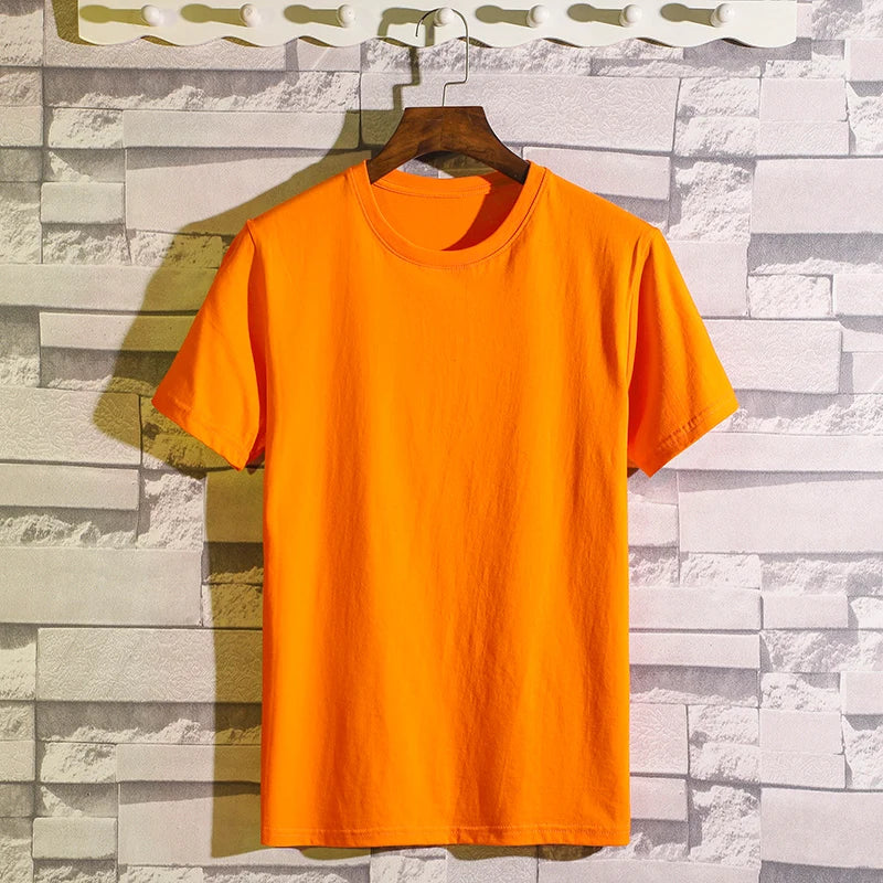 Hot 100%cotton Man T-Shirt Round Neck Personality Retro Spring New Solid Color Tops Versatile Fashion Trend Leisure Men's Wear