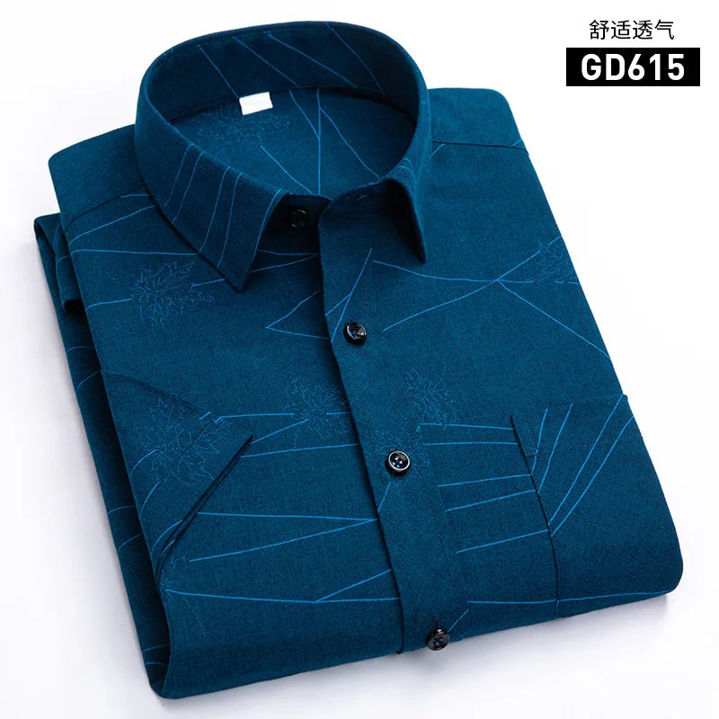 Men's Light Green Short-sleeve Printed Shirt; New Summer Style Purple Single-breasted Lapel Shirt; Asian Sizes,White, Blue, Red.