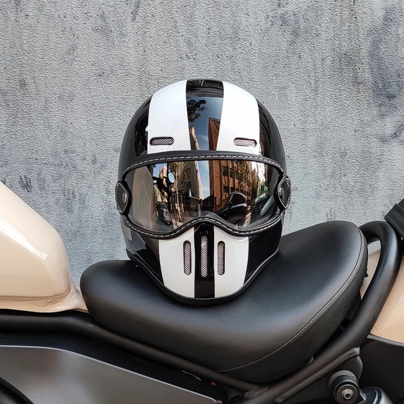 ORZ Retro Motorcycle Helmet Carbon Fiber/Fiberglass Material Cruising Devil Knight Heavy Motorcycle Full Helmet 801 M-XL