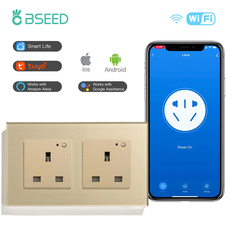 BSEED UK Standard Wifi Smart Socket Smart Double Electric Power Outlets Support Tuya Smart Iife Alexa Control 13A