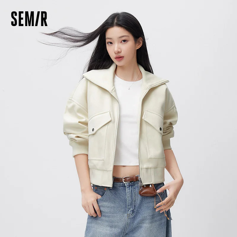 Semir Women Jacket Padded 2026 Drop Shoulder Loose Fit Lapel Collar Smart Casual Style Urban Casual Style Soft Comfortable