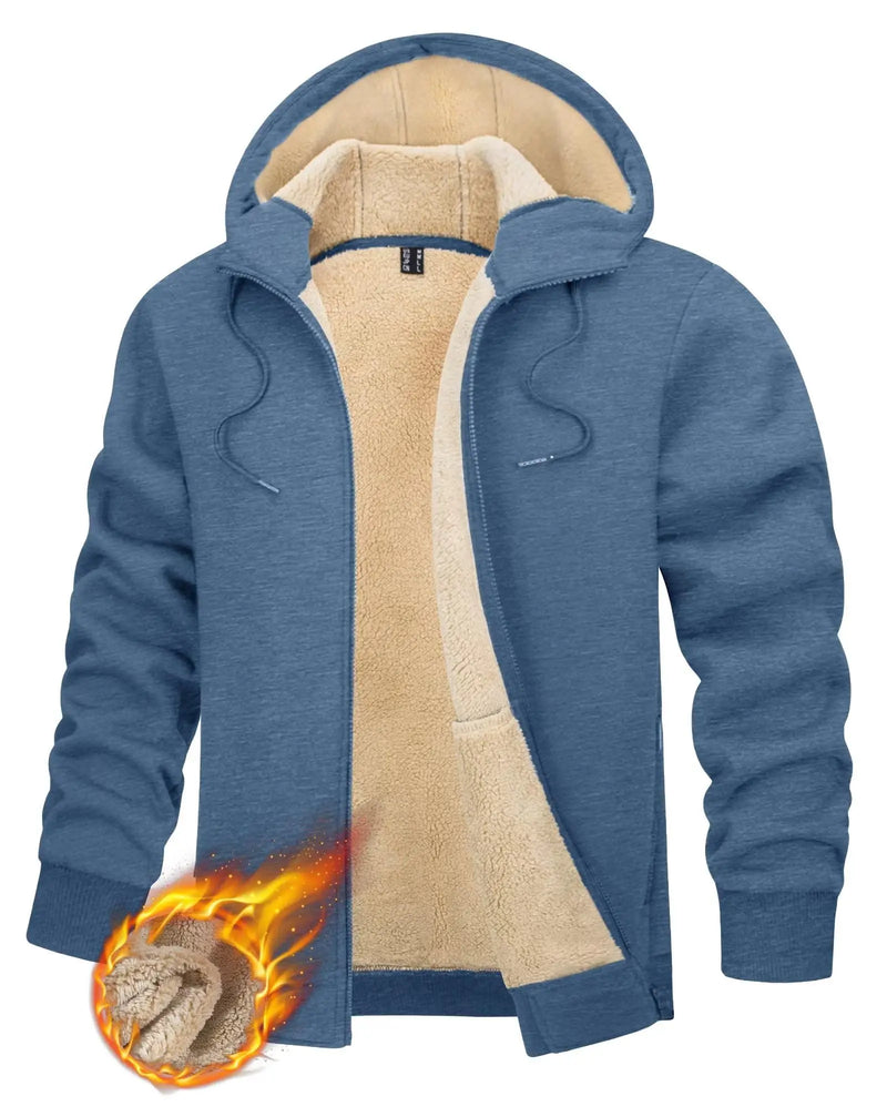 TACVASEN Fleece Lining Winter Hoodie Mens Sherpa Jackets Windproof Full Zip Warm Coats Climbing Hooded Casual Outwear Sportswear