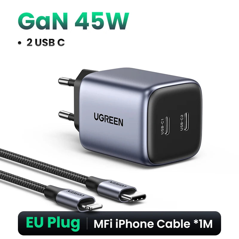 UGREEN GaN 45W USB Charger PD QC 3.0 Fast Charger Quick Charger For iPhone 17 16 15 Pro Travel Phone Charger for Samsung S24 S23