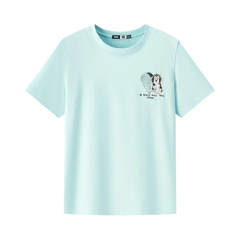 Semir Womens Tshirt 2026 Dog Embroidered Pure Cotton Loose Cute Pattern Casual Style Soft Daily Wear