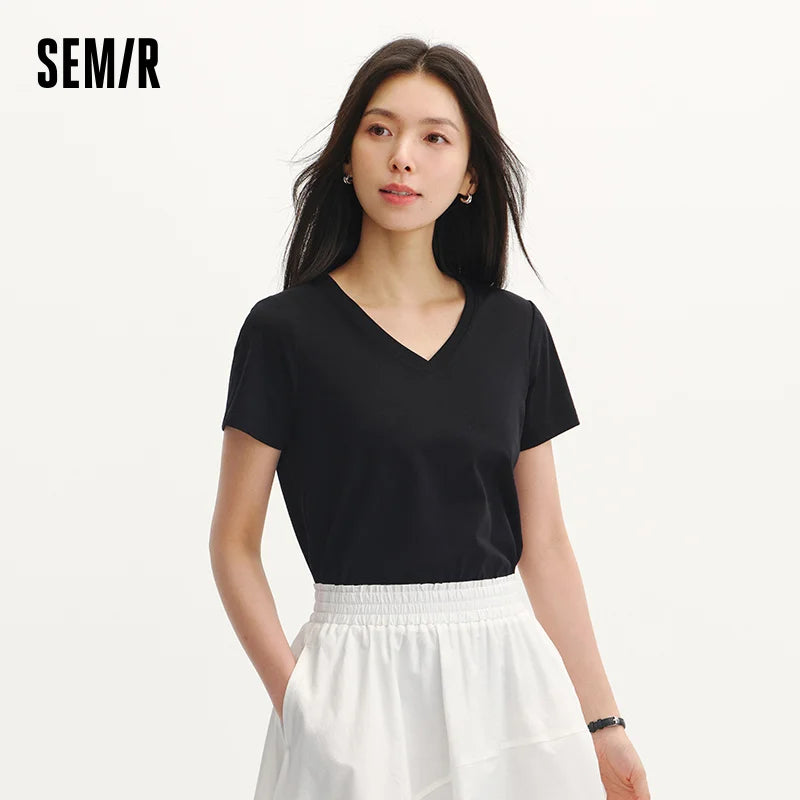Semir Womens Tshirt 2026 Solid Color V Neck Regular Shoulder Moisture Wicking Quick Dry Antibacterial