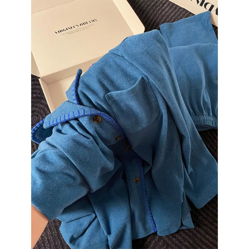 Women's Home Clothes Lapel Top Long Sleeve Pajama Set Nightwear for Woman Spring Autumn New Loungewear Comfort for Homewear