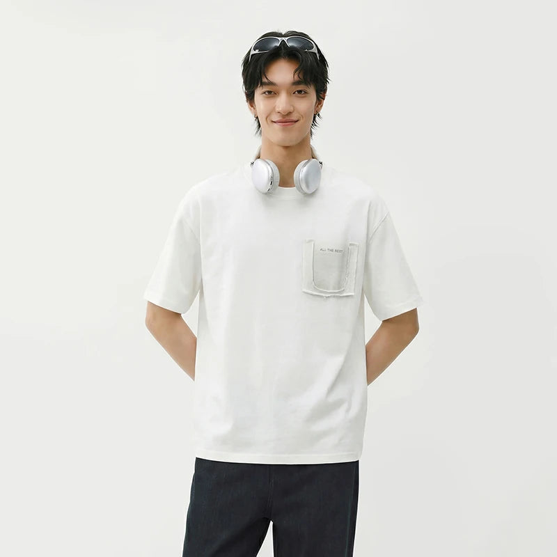 Semir Mens Tshirt 2026 Vintage Washed Printed Knitted Fake Pocket Loose Crew Neck Casual Fashion Soft