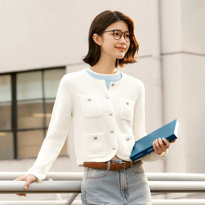 Semir Soft Cardigan For Woman 2026 Short Crew Neck HighWaist Elegant Gentle Women Stylish Top Spring Sweater