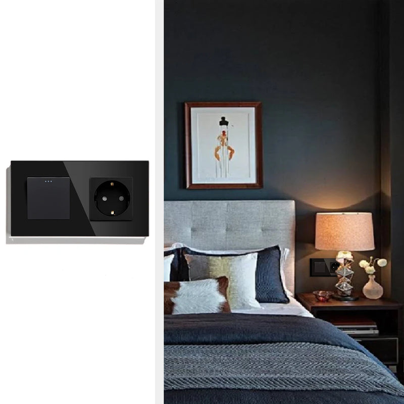BSEED Mechanical Button Switch 1/2/3Gang 1Way Wall Power Socket USB Type-C Port Glass Frame Wall Switches Home Improvement
