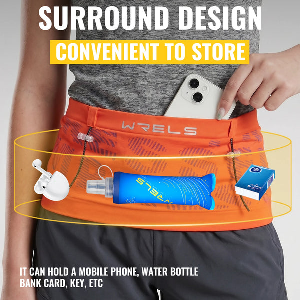 WRELS Running Waist Bag Anti-Slip Adjustable Storage Pack Breathable Elasticity Marathon Workout Men Women Sports Waist Belt