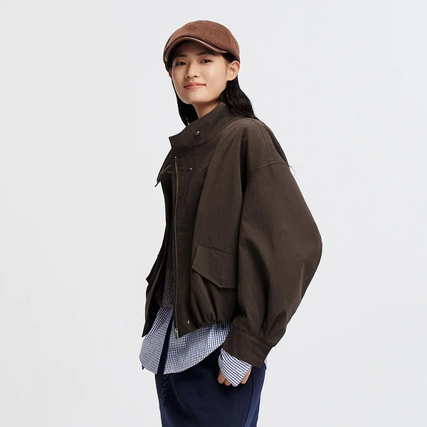 អាវធំ Semir សម្រាប់នារី កអាវឈរ ដៃអាវមូល ស្មាធ្លាក់ ស្ទីលធម្មតា សម្លៀកបំពាក់ក្រៅរដូវស្លឹកឈើជ្រុះ 2026