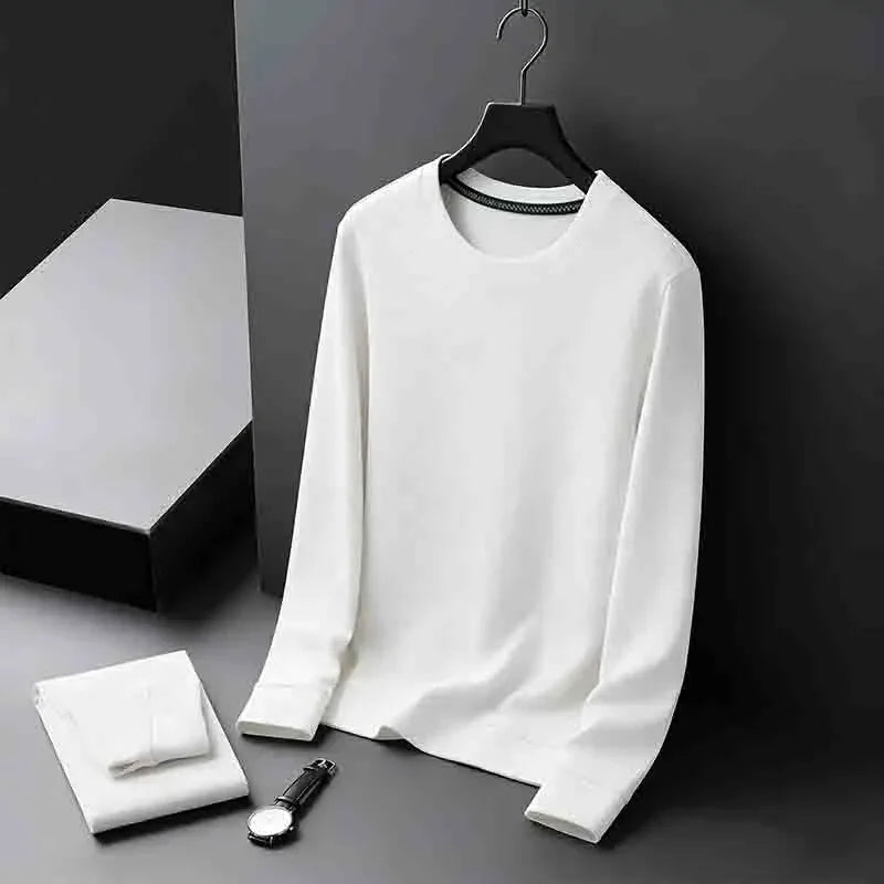 Men's Stretchy  Crew Neck Long Sleeve Knit Sweater Soft Comfortable Business Casual Tee
